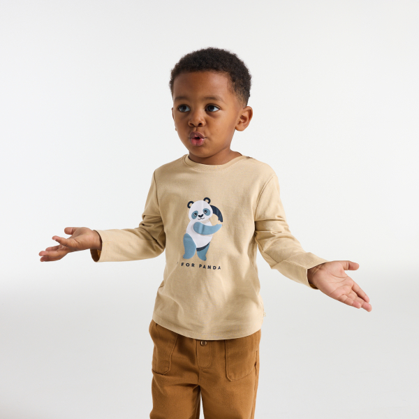 تيشيرت مطبوع عليه صور حيوانات، اللون بيج، للصبي الصغير